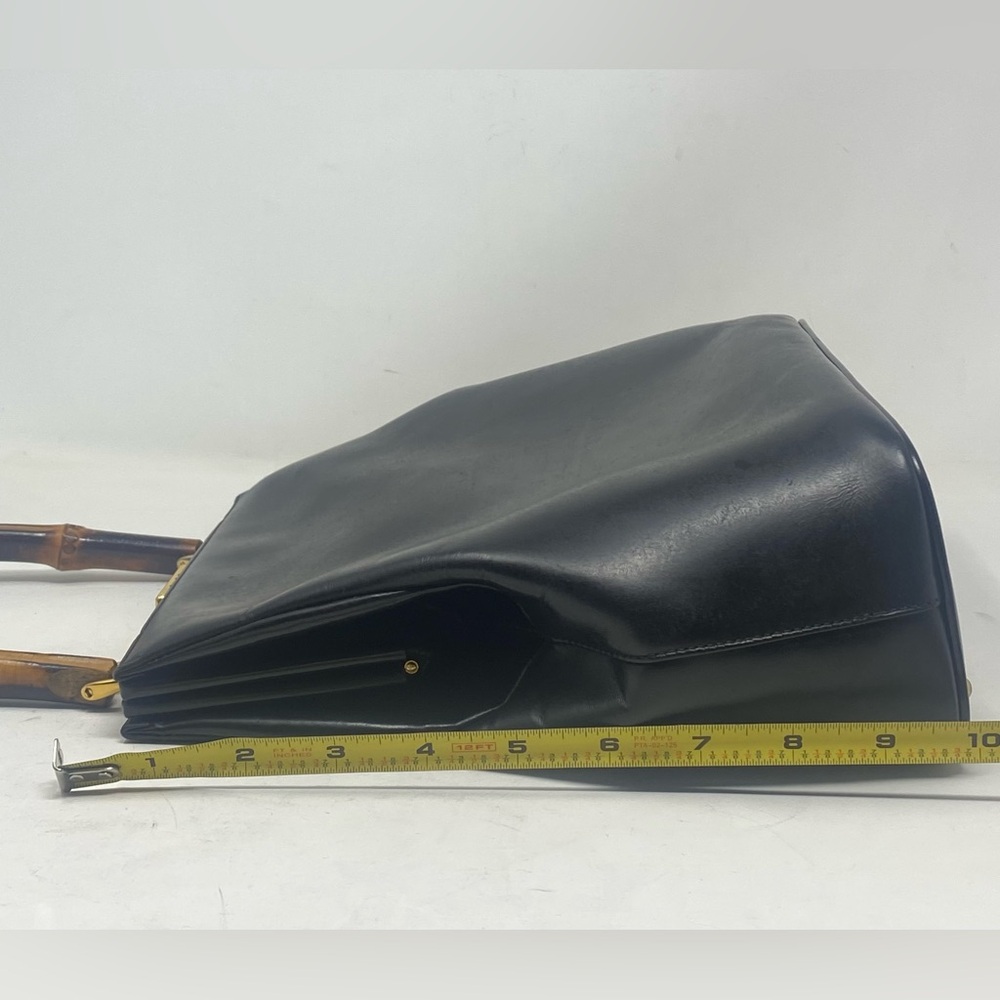 GUCCI Bamboo Clasp Top Hand Bag Leather Black Vintage - Picture 13 of 16
